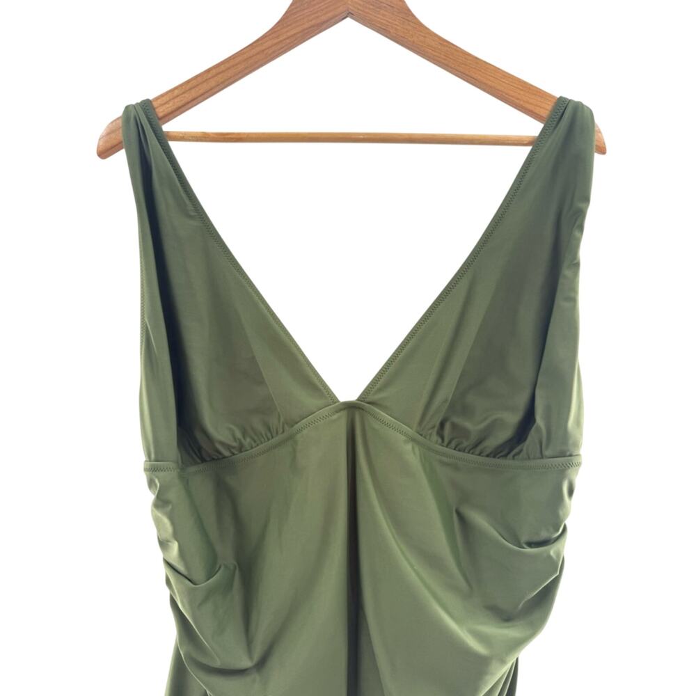J. Crew Ruched Tummy V-Neck Swimsuit Cool Cypress Stretch Full Coverage Size 22 - Picture 3 of 14